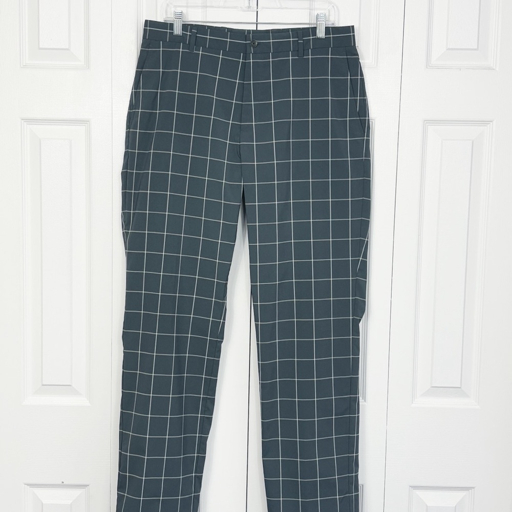 Slazenger Gray Check Print Modern Fit Straight Leg Golf Pants 34x32